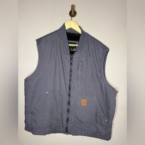 Stanley‎ Mens Canvas Work Vest XL Grey Sherpa Lined Utility Workwear Zip